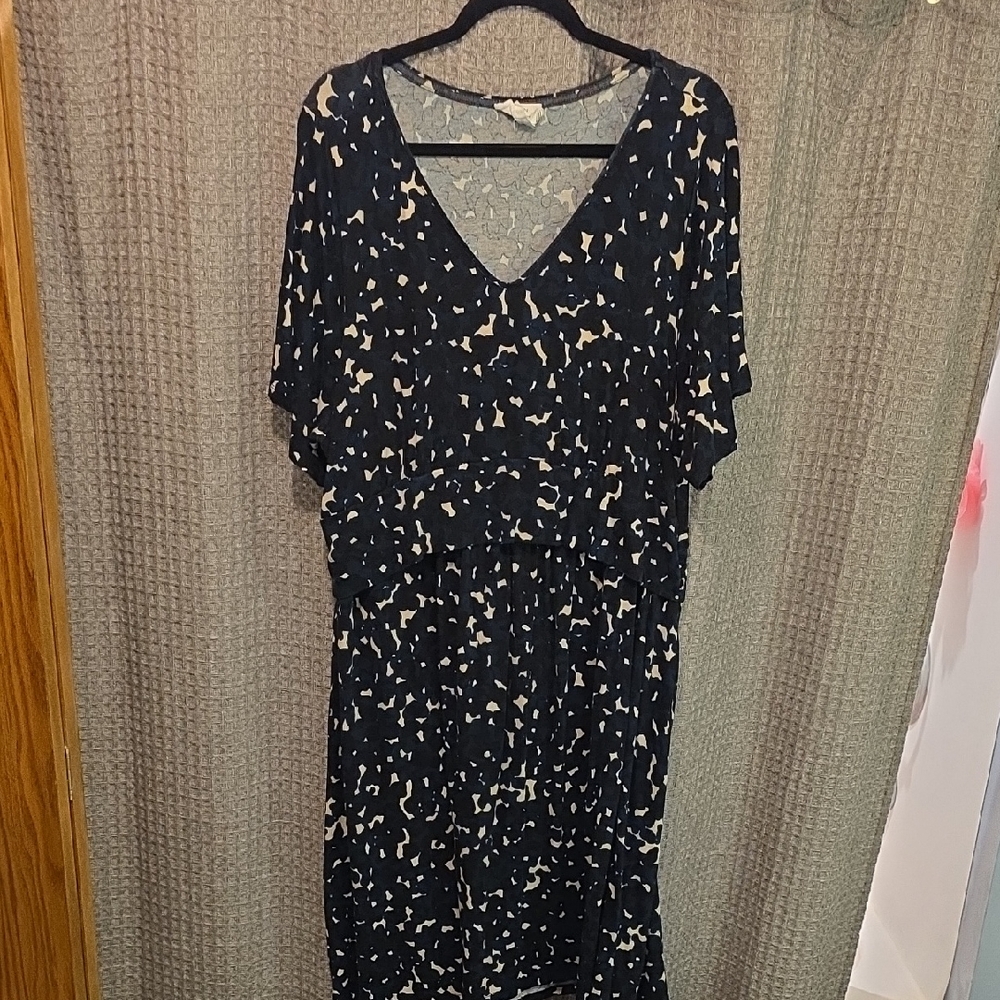 Seraphine Merry Curve Navy and Beige Midi Dress (Maternity & Nursing)